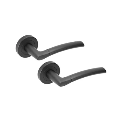 Image of HANDLEZONE® Nemo Lever On Round Rose Door Handles, Internal Passage Latch 1 Set Black Matt
