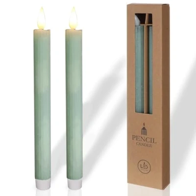 Image of COMFORDER Real Wax LED Taper Candle Electric Flickering Candles Battery Operated (Set of 2), with Timer Function (Eucalyptus Green)