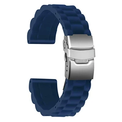Image of ULLCHRO Silicone Watch Strap Replacement Rubber Band Waterproof Link Pattern 16mm, 18mm, 20mm, 22mm, 24mm Bracelet with Stainless Steel Deployment Buckle (24mm, Blue)