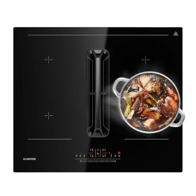 Image of Klarstein AirJet 60 Induction Hob with Extractor A+ Energy Efficiency, 600 m3/h Exhaust, VarioHeating Flex Zones, Touch Control, Child Lock, Stainless Steel &amp; Glass, 7200 W