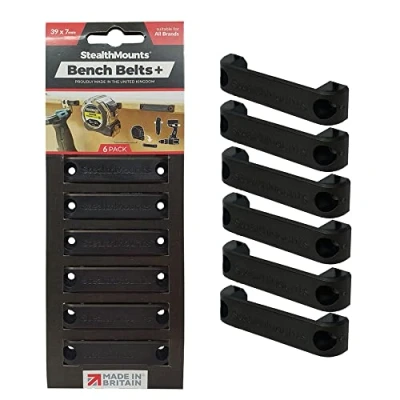 Image of StealthMounts Black Bench Belt Plus Universal Tool Holder + Set Perfect Hanger for Power Tools, Tape Measures and Clips (6 Pack)