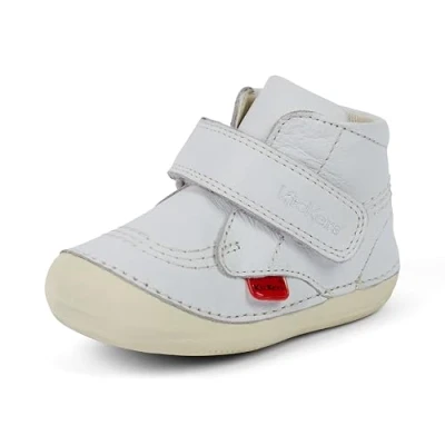 Image of Kickers Unisex Baby Softer Hi Boots Soft Sole Easy Fasten Comfortable Cushioned, White, 0 UK Child