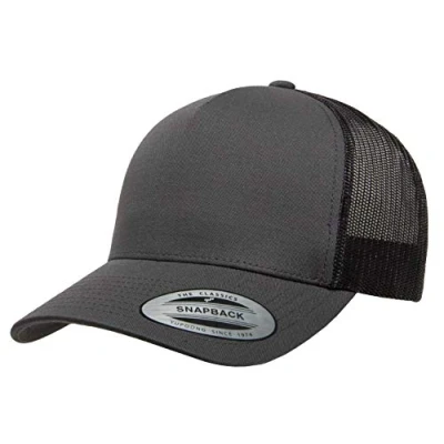 Image of Yupoong Men&#039;s Yp Classics 5 panel Retro Trucker Cap Hat, Charcoal, One Size UK