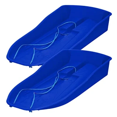 Image of simpahome Deluxe Smiley Design Pink Plastic Unisex Children &amp; Adults Snow Bullet Sledge Toboggan Blue x 2