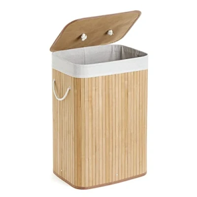 Image of Mondeer Bamboo Laundry Basket Foldable Storage Hamper with Removable Washable Lining Washing Bin, 72L, 40 x 30 60 cm, Natural