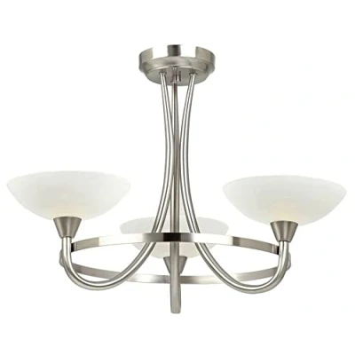 Image of Cagney 3 Light Semi Flush Multi Arm Ceiling Satin Chrome, White Painted Glass with Faint Line Pattern, G9