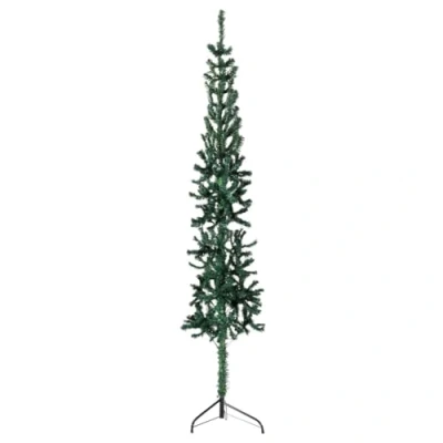 Image of vidaXL Slim Artificial Half Christmas Tree: A Premium, Space saving Holiday Decoration, Green, 240 cm, with Stand