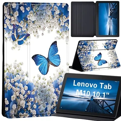 Image of Design Case for Lenovo Tab M10 TB X605F/ X605L/ X505F/ X505L Leather Tri Fold Stand Cover 10.1 Inch Tablet (butterfly with flower)