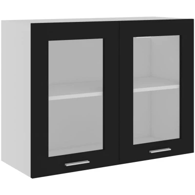 Image of vidaXL Hanging Glass Cabinet Lyon Black 80x31x60 cm Engineered Wood