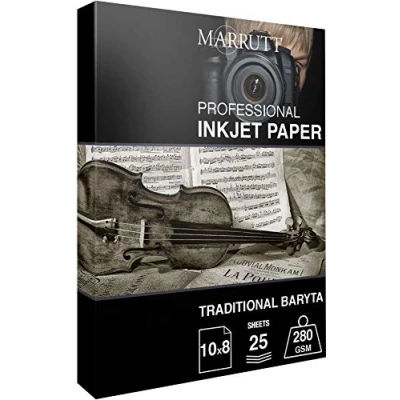 Image of Marrutt 280gsm Traditional Baryta Hi White Semi Gloss Inkjet Photo Paper: 10&quot; x 8&quot; 25 Sheets