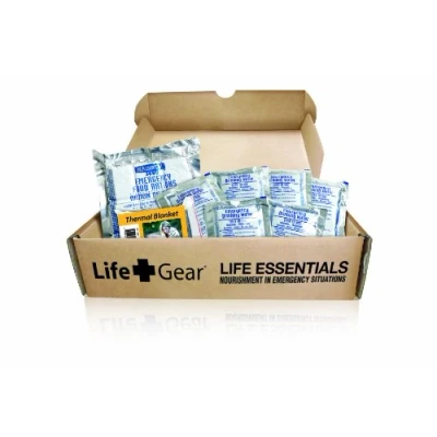 Image of Life Gear LG329 emergency Food, Water &amp; Thermal blanket for 1 person, 3 days, add to or survival kit Brown Box