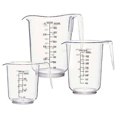 Image of Set of 3 Acrylic Plastic Measuring Jugs Grip Backing Kitchen for Flour Sugar Water with Handle &amp; Stackable Displays Grams Millilitre Measurements Ideal Use While Following Recipes