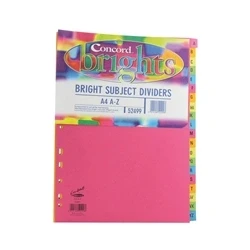 Image of Concord 20 Part A Z Subject Dividers A4 Bright Assorted (10 Pack)