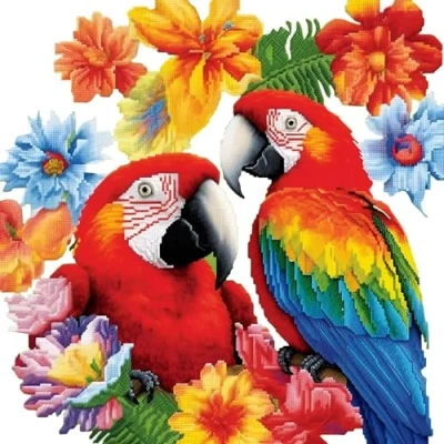 Image of Xinpinzhou Parrots 11ct Cross Stitch, 11 Count Counted Stamped Pre Printed Stitch Embroidery Kits for Adults Beginners Starter Advanced Easy Crossstitch Animal Patterns Set Wall Decor 36x36 cm