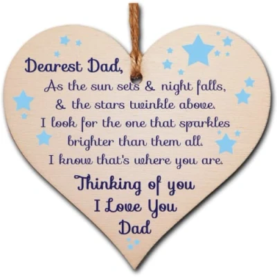 Image of Handmade Wooden Hanging Heart Plaque Gift to remember Dad Loving Thoughtful Father Keepsake