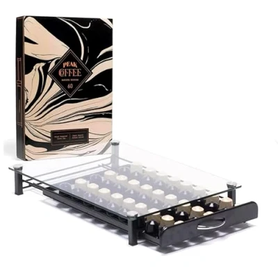 Image of Peak Coffee Capsule Storage Drawer Tray for 60 Nespresso Original Pods Pod Holder Box, Organiser &amp; Machine Stand with Tempered Glass Top Smooth Action