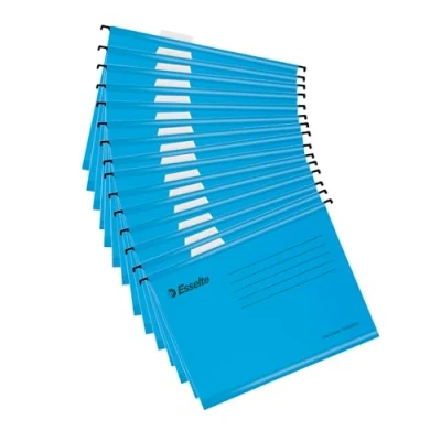 Image of Esselte A4 Reinforced Filing Cabinet Suspension File, Pack 15, Made from Strong 100% Recycled Card, with Tabs and Card Inserts, for Home, Office, School Organisation, Blue