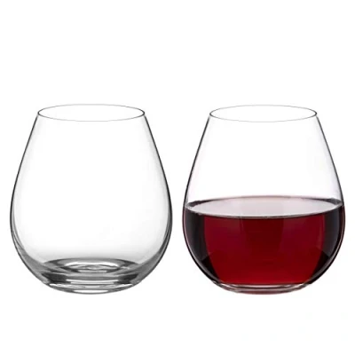 Image of DIAMANTE stemless Red Wine Glasses Pair ‘Moda’, Gin Glass Undecorated Crystal with No Stem, Box of 2