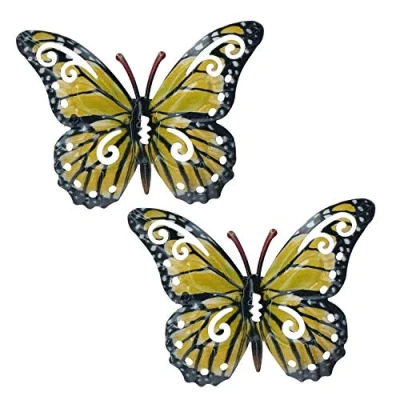Image of AB Tools Small Yellow Metal Butterfly Garden/Home Wall Art Ornament 11x8.5cm 2pk