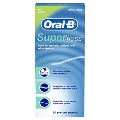 Image of Oral B Super Floss Mint Dental for Braces Bridges 50 Strips (2 Pack)