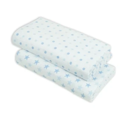 Image of MuslinZ Baby Muslin Squares, Soft, Breathable and Absorbent Newborn Receiving Blanket, Swaddles XL 100x90cms 100% Cotton (2 Pack) (Blue)