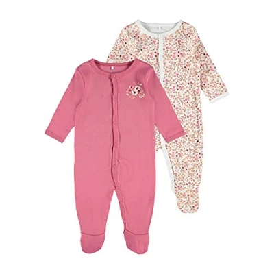 Image of NAME IT Baby Girls&#039; Nbfnightsuit 2P W/F Flower Noos Toddler Sleepers, Rose Wine, 1 1.5 Years