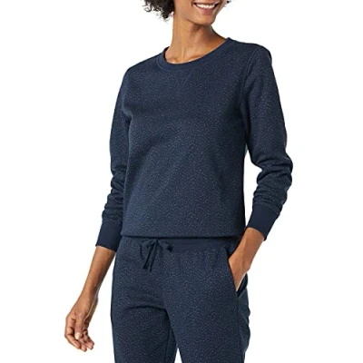 Image of Amazon Essentials Women&#039;s French Terry Fleece Crewneck Sweatshirt (Available in Plus Size), Navy Cheetah, XXL
