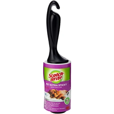 Image of Scotch Brite Pet Extra Sticky Lint Roller, 48 sheets Designed for Hair, Easy Tear Sheets, Safe on Fabrics , White, Black