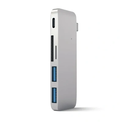 Image of SATECHI Aluminum Type C USB 3.0 3 in 1 Combo Hub with Pass Through For M2/ M1 MacBook Pro/Air, iPad M2 Mac Mini, iMac (Silver)