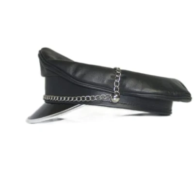 Image of N? Genuine Leather Biker Muir Silver Peak and Thin Chain Cap/hat (L), Black