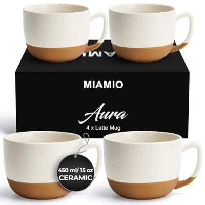 Image of MIAMIO 450 ml, Set of 4 Ceramic Latte Mug Elegant Modern Coffee for Cafe, Latte, Tea, Hot Cocoa Drinks Dishwasher &amp; Microwave Safe Perfect Home and Office Aura Collection