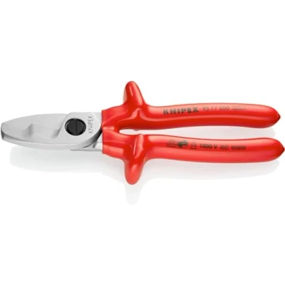 Image of KNIPEX Cable Shears, 200 mm, Chrome plated, Multicolored, Copper &amp; Aluminium, Modern Style, Twin Cutting Edge