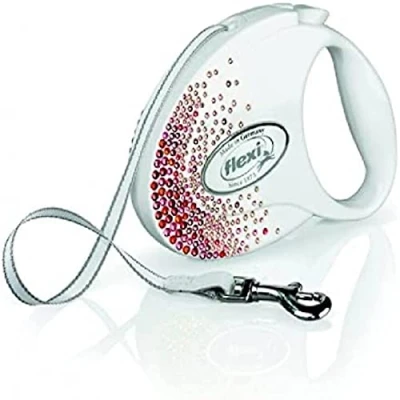 Image of Flexi Glam Splash Orient Tape Pearl White Small 3m Retractable Dog Leash/Lead for dogs up to 12kgs/26lbs