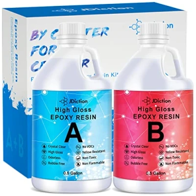 Image of JDiction Epoxy Resin, Clear High Gloss 1 Gallon/3.78L Resin Self Leveling Coating and Casting for Jewelry Making, Table Top, Wood Mold Crafts