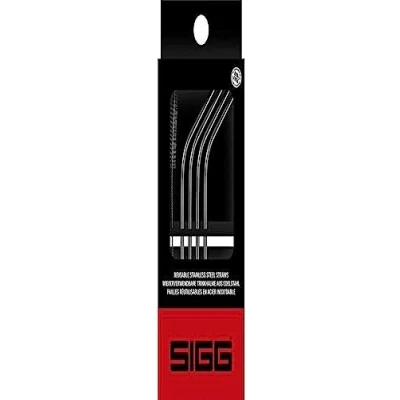 Image of SIGG Metal Straws Set (4 Pieces), Dishwasher Safe Reusable Made of 18/8 Stainless Steel, Drinking with Straw Cleaner Included
