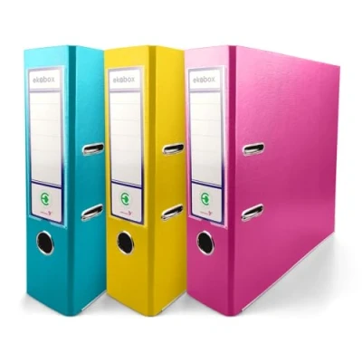 Image of Netuno 3X Folder Lever Arch Folders 3 Colours Turquoise Yellow Pink 2 Ring Binder Ecobox Organiser 8 cm 3,15 inch A4 Wide Cardboard for Office Shelf Desk