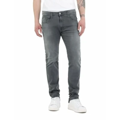 Image of Replay men&#039;s Anbass slim fit jeans with power stretch, Gray (Dark 096), W38 x L32