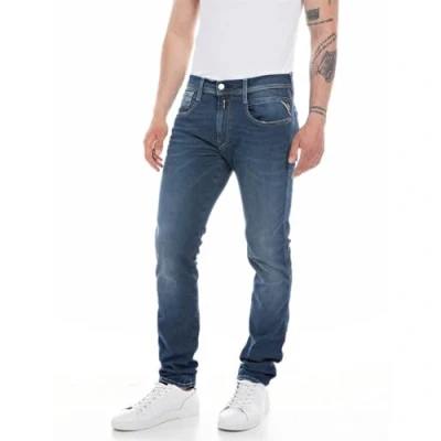 Image of Replay Men&#039;s Anbass Slim Fit Hyperflex Jeans with Stretch, Blue (Dark 007), 34W / 32L
