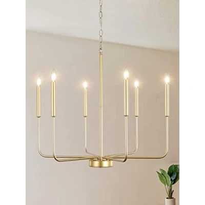 Image of Gold Chandelier Light Fixtures Ceiling 6 Hanging Modern Farmhouse for Dining Room, Candle Pendant Kitchen Island Living Room Foyer Bedroom