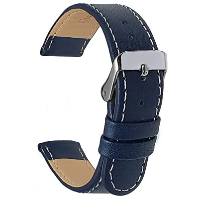 Image of Talk Time Blue Leather Glove Grain Watch Strap with White Stitching 16mm