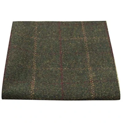 Image of King &amp; Priory Heritage Check Moss Green Pocket Square, Handkerchief