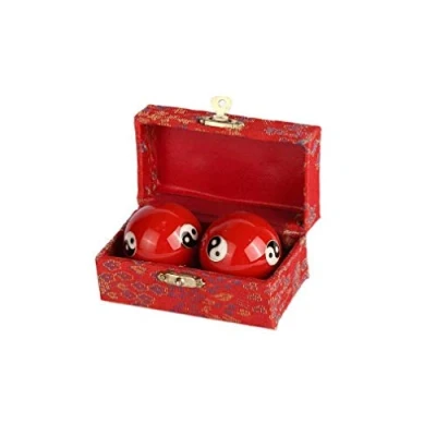Image of lachineuse Set of Qi Gong Yin Yang Balls Chinese Anti Stress Enamel φ 40 mm Health Zen Relaxation Gift Box Asian Japan China Feng Shui Object Red