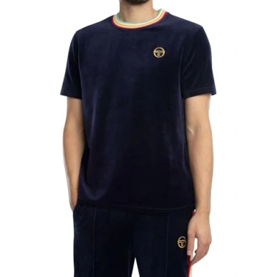 Image of Sergio Tacchini Men&#039;s Slice Velour T Shirt, Maritime Blue/Gold, XL