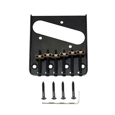 Image of Musiclily Pro 54mm Tele Bridge with Vintage Barrel Brass 6 Saddles Steel Plate for Squier Import Telecaster Style Electric Guitar, Black