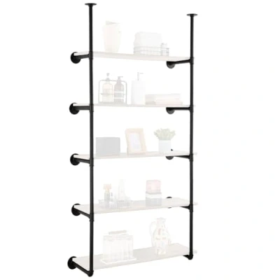 Image of VEVOR Industrial Pipe Shelf, 5 Tier 2PCS, 11.8in Applicable Board Width Wall Mount Floating Rustic Wood Shelves Bracket Bookshelf,Storage Holder for