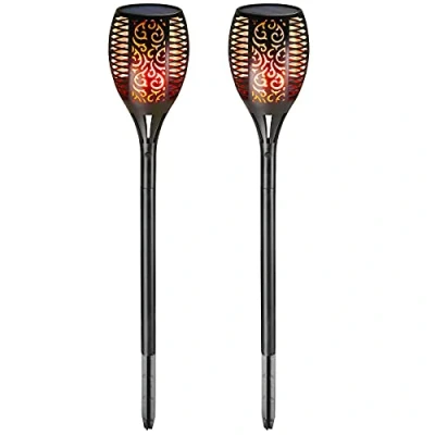 Image of MONZANA® 2X Real Flame Effect Solar LED Garden Torch 96 LEDs Flickering Weatherproof Patio Powered Light Balcony Lamp Charging Set