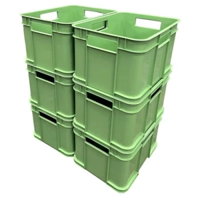 Image of 6 x 16 Litre Small Unibox Industrial Stacking Plastic Storage Boxes Containers Crates (Green)