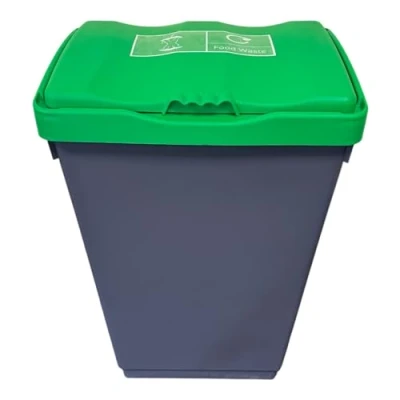 Image of Chabrias Ltd 50 Litre Recycling Waste Bin With Lid &amp; Logo Sticker Included (Green Swing Food Wate Logo, Black Base)