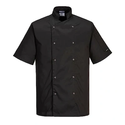 Image of Portwest C733 Modern Lightweight Cumbria Chefs Jacket S/S Black, 3X Large