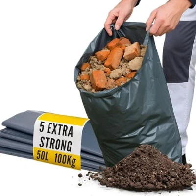 Image of Calzette Heavy Duty Rubble Sacks Bags Garden Waste Strong Bin Bag for Builders Household DIY